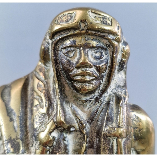 2 - Cast brass figure of an RAF Battle of Britain Fighter Pilot, with RAF crest to the circular gadroon ... 