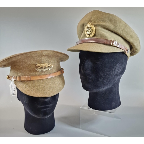 20 - Two WWI Officer's caps, one with badge for Queen's Own Yeomanry, the other cap badge bearing initial... 