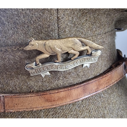 20 - Two WWI Officer's caps, one with badge for Queen's Own Yeomanry, the other cap badge bearing initial... 