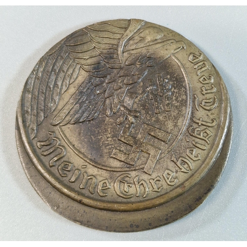 277 - German Third Reich period bronze medallion 'My Honour is Loyalty', together with ephemera relating t... 