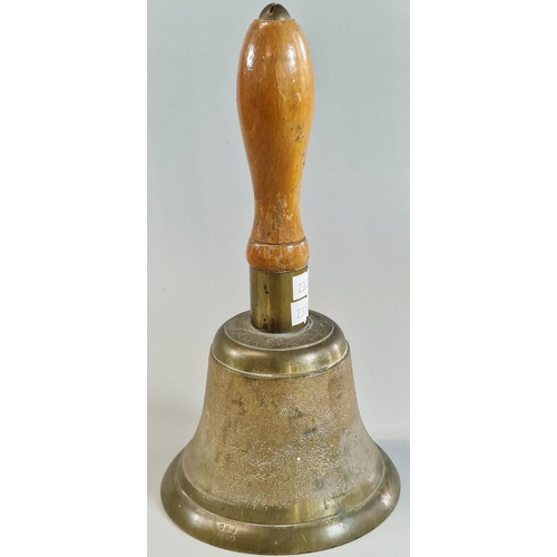 28 - WWII period ARP Warden's brass handbell with turned wooden handle, maker's initials 'G & J', dated 1... 