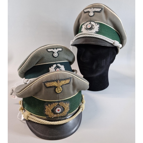 294 - Three WWII German Heer style officers peaked Army caps. One marked 'EREL PATENT STIRNSCHUTZ'. (3) (B... 