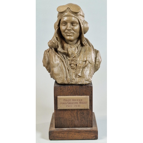 3 - After Anthony Dufort, Jesmonite bronzed portrait bust of Pilot Officer John Gillespie Magee (1922-19... 