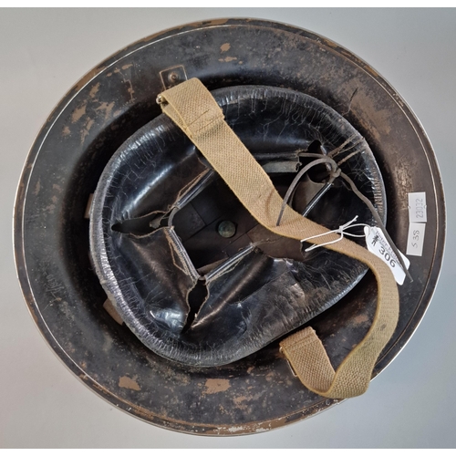 306 - WWII British Brodie MK.II helmet, black with inverted white cones to front and back. Marked 'F&L 3 1... 