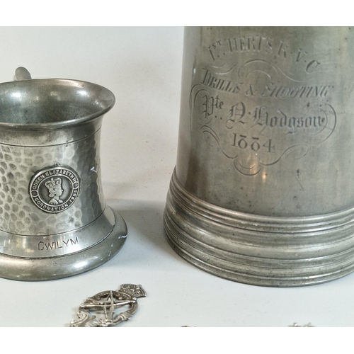 46 - Shooting and other memorabilia to include: pewter mug awarded in 1884 for Drill and Shooting, small ... 