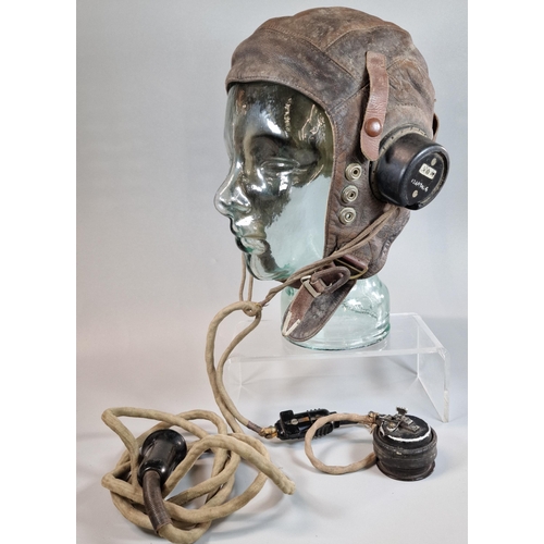 5 - WWII RAF Type C leather flying helmet, together with Type 48 microphone (10A-12570) and Air Ministry... 