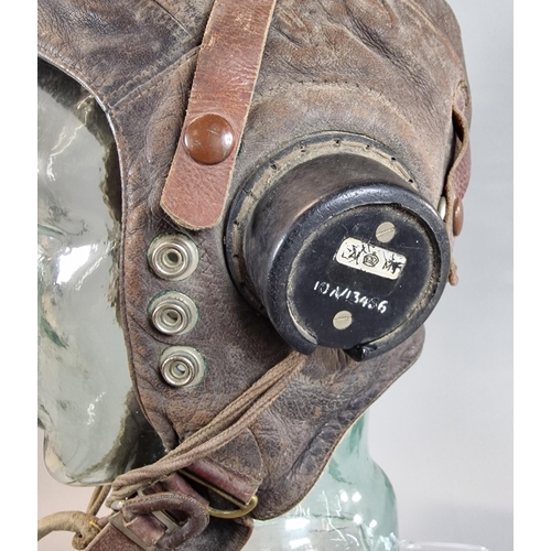 5 - WWII RAF Type C leather flying helmet, together with Type 48 microphone (10A-12570) and Air Ministry... 