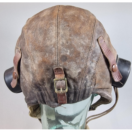 5 - WWII RAF Type C leather flying helmet, together with Type 48 microphone (10A-12570) and Air Ministry... 