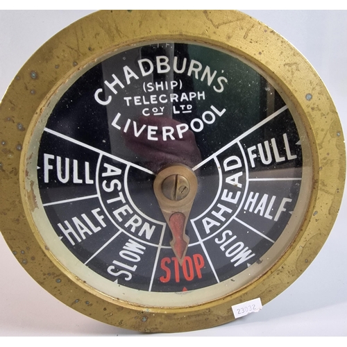 52 - Brass ship's telegraph by Chadburns Ships Telegraph Co. Ltd. of Liverpool. 23cm diameter approx.  (B... 