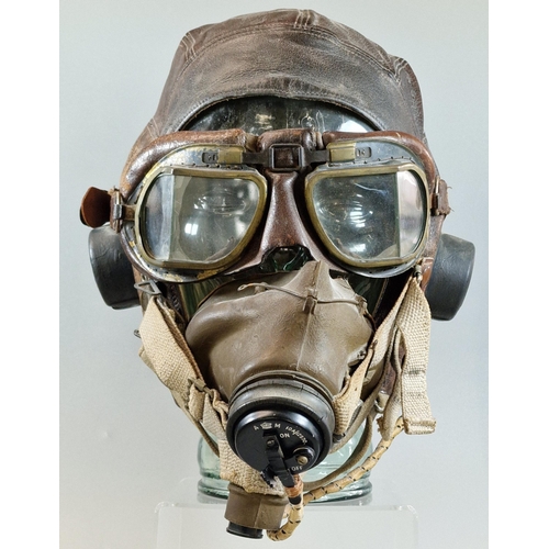 6 - British leather flying helmet with oxygen mask marked 'AM, 10A 12570' and a pair of British classic ... 