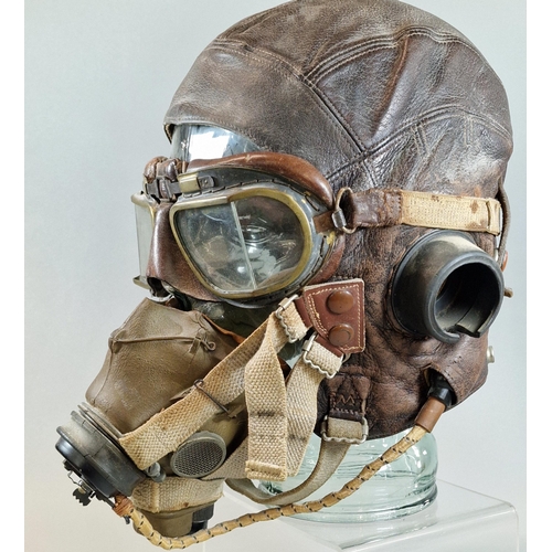 6 - British leather flying helmet with oxygen mask marked 'AM, 10A 12570' and a pair of British classic ... 