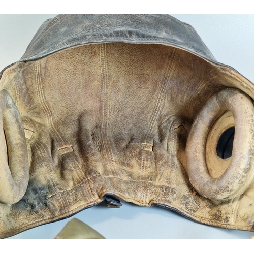 6 - British leather flying helmet with oxygen mask marked 'AM, 10A 12570' and a pair of British classic ... 