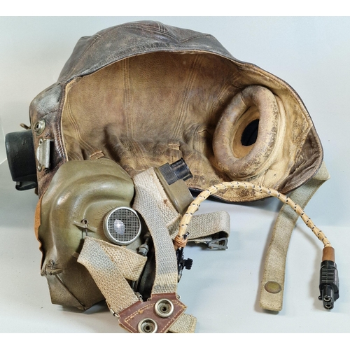 6 - British leather flying helmet with oxygen mask marked 'AM, 10A 12570' and a pair of British classic ... 