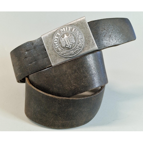 62 - WWII German Third Reich Army enlisted man's aluminum field buckle with leather belt.  (B.P. 21% + VA... 