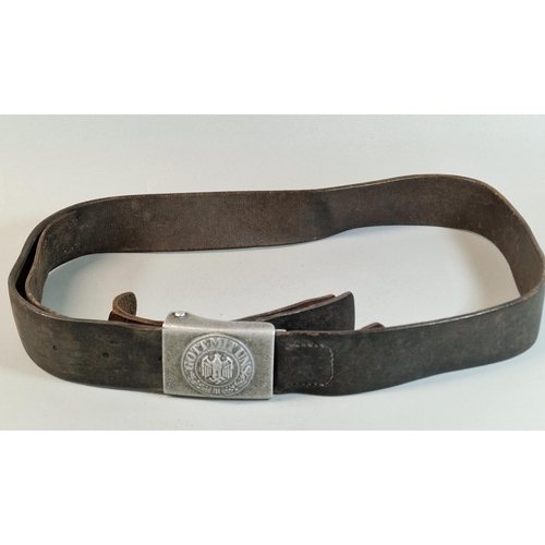 62 - WWII German Third Reich Army enlisted man's aluminum field buckle with leather belt.  (B.P. 21% + VA... 