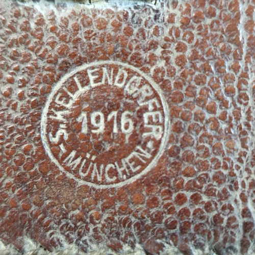 65 - WWI period German leather three section ammunition pouch, stamped Kellernoomfer Munchen dated 1916, ... 