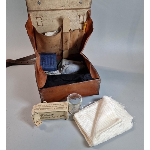 66 - German WWI leather First Aid pouch marked DRK. Sanitatslagr Babelsberg No. 13, with carrying handle ... 