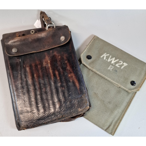 67 - German probably WWI period, leather map case containing an additional  canvas case with plastic prot... 