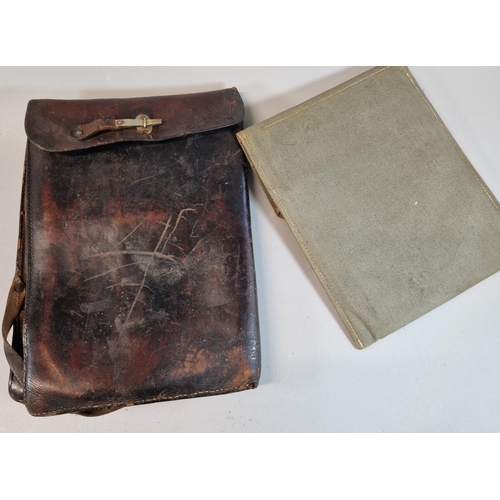 67 - German probably WWI period, leather map case containing an additional  canvas case with plastic prot... 