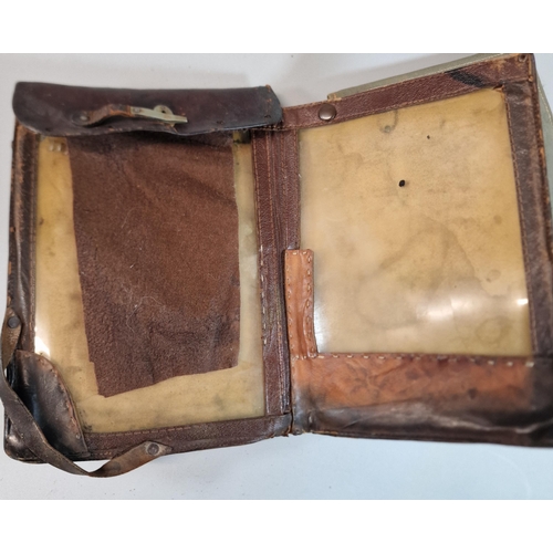 67 - German probably WWI period, leather map case containing an additional  canvas case with plastic prot... 