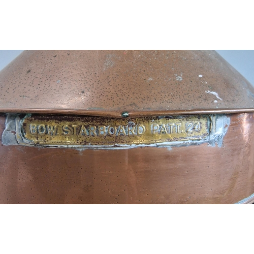 76 - Copper ship's 'Bow Starboard Pattern 24 Navigational Lamp' with clear lens made by Alderson & Gyde L... 