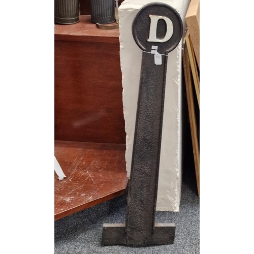 79 - Large cast iron letter 'D' Estate Boundary Marker'. 99cm high approx.  (B.P. 21% + VAT)