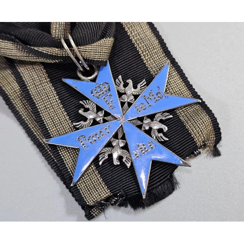 205 - German WWI period Blue Max Medallion with throat ribbon (copy), together with a George Cross 'For Ga... 