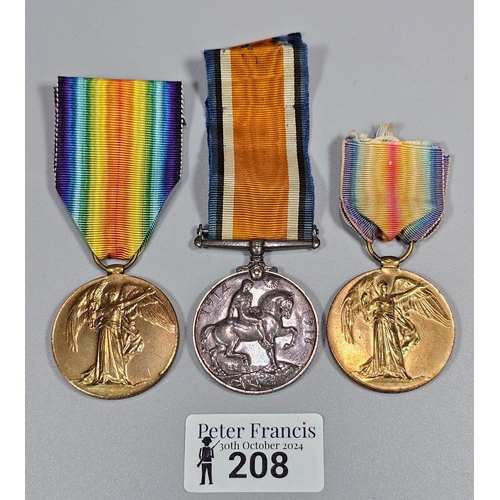 208 - Group of three assorted British WWI Medals including: Victory Medal to 129405 Pte T A Allen RAMC, 19... 