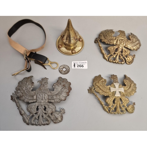 266 - Imperial German style Pickelhoube helmet plates and other items. (B.P. 21% + VAT)