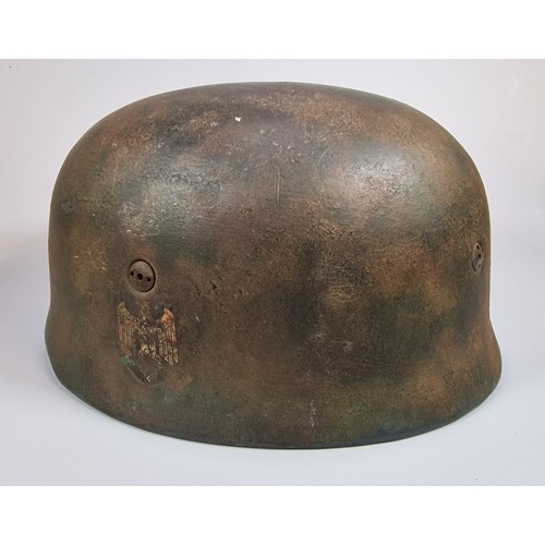 323 - Replica German M38 double decal (fallschirmjager) helmet with liner. Paint and liner artificially ag... 