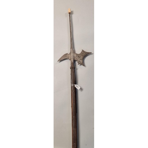 145 - 16th century Tudor Halberd, forged as one piece, with long spike and pierced axe blade on wooden sha... 