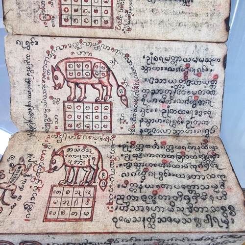 1 - A Burmese hand drawn and written 40 page 'Concertina' Buddhist' manuscript, each page covered with s... 