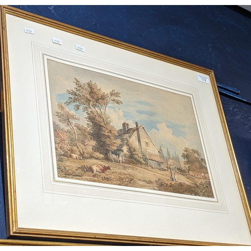 112 - John Varley (British early 19th century), 'A Cottage Scene', signed and dated 1825. Watercolours. Fi... 