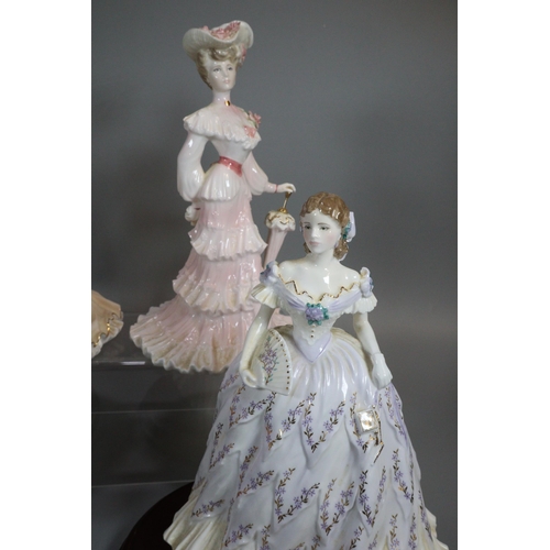 134 - Three Coalport bone china figurines to include: 'Helena Riding in Hyde Park', 'Lady Alice' and 'Mill... 