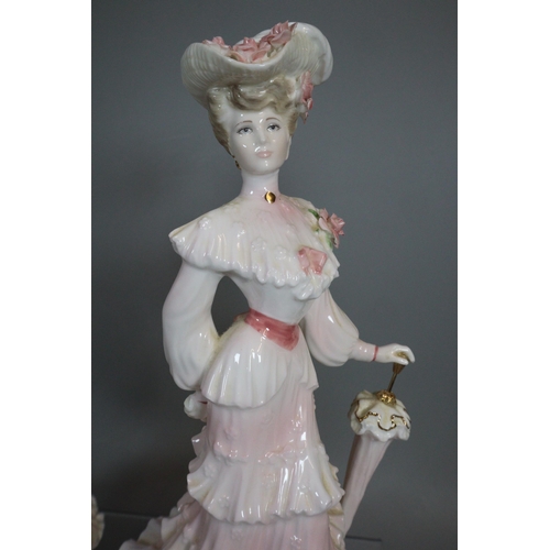 134 - Three Coalport bone china figurines to include: 'Helena Riding in Hyde Park', 'Lady Alice' and 'Mill... 