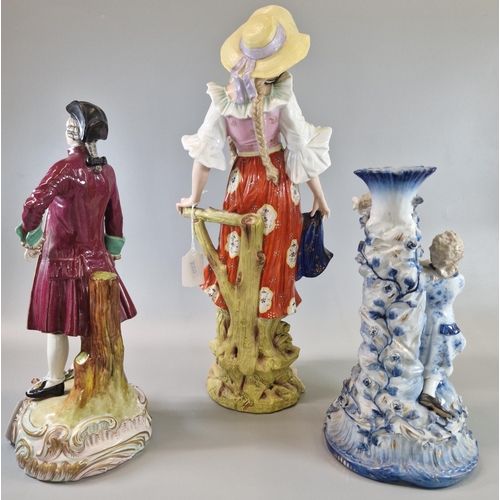 14 - Three Continental porcelain figures and figure groups. The tallest 43cm high approx. (3) (B.P. 21% +... 