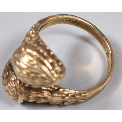 188 - 9ct gold double-headed snake ring. 6.8g approx. Ring size M. (B.P. 21% + VAT)