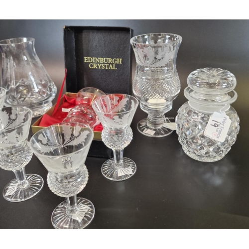 19 - Collection of mainly Edinburgh Crystal glass to include 'Thistle' vase, 'Thistle' design baluster pr... 