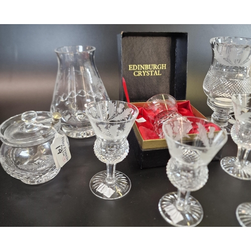 19 - Collection of mainly Edinburgh Crystal glass to include 'Thistle' vase, 'Thistle' design baluster pr... 