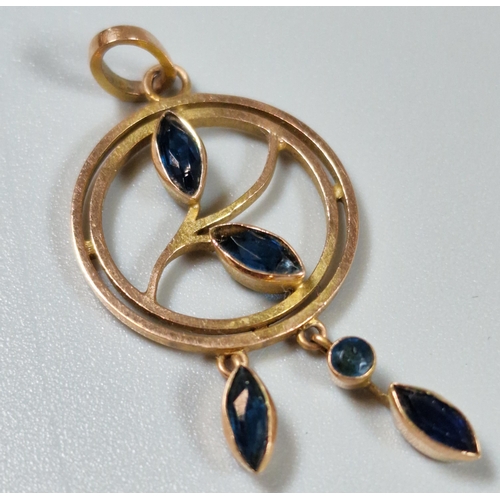 204 - Pair of Victorian design 9ct gold earrings. 2.2g approx. Together with a yellow metal foliate blue s... 