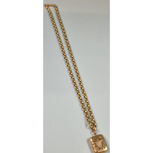 211 - Gold-plated curb link chain with engraved mourning locket. (B.P. 21% + VAT)