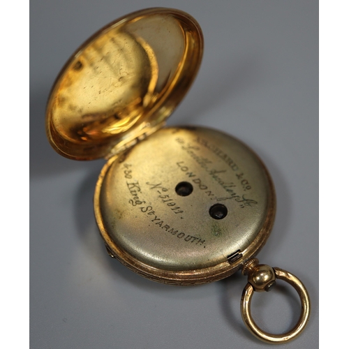 232 - 18K gold engraved open faced ladies' fancy fob watch marked Archard & Co South Audley Street London.... 