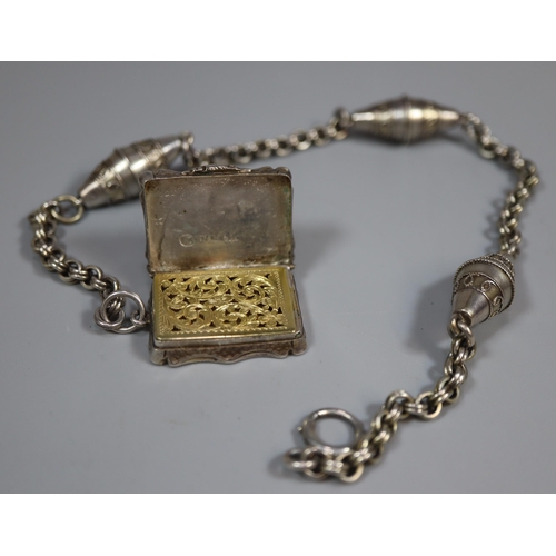 240 - Nathaniel Mills, a 19th century silver vinaigrette on chain. (B.P. 21% + VAT)