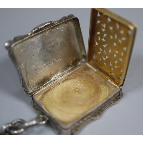 240 - Nathaniel Mills, a 19th century silver vinaigrette on chain. (B.P. 21% + VAT)