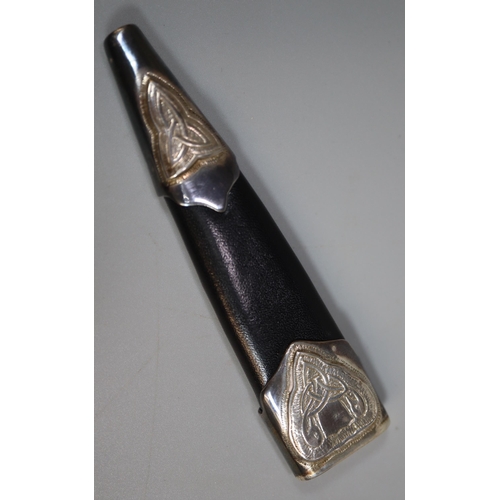 262 - Edinburgh silver-mounted Sgian Dubh with basket weave decorated grip and crown finial with gem set s... 