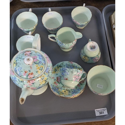 301 - Fifteen piece Shelley 'Melody' tea service. (15) (B.P. 21% + VAT)