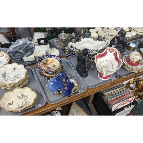 304 - Four trays of assorted ceramics to include: Limoges Rococo design trays, Noritake plates and comport... 