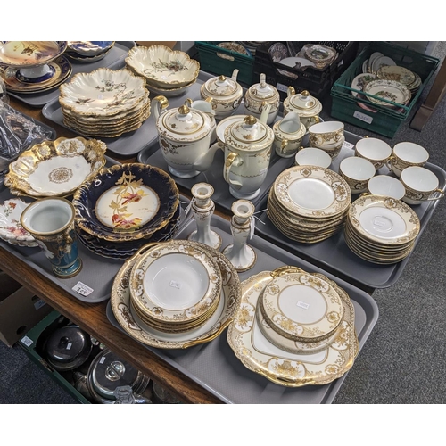 305 - Three trays of Japanese and Noritake porcelain white and gilt tea ware together with another tray of... 