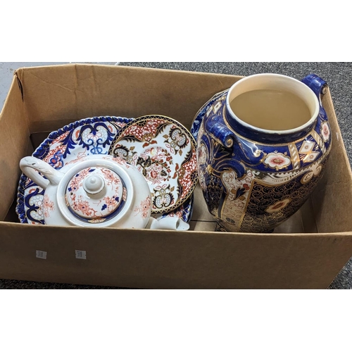 318 - Box of Royal Crown Derby and similar items to include: plates, vase, teapot, etc. (B.P. 21% + VAT)