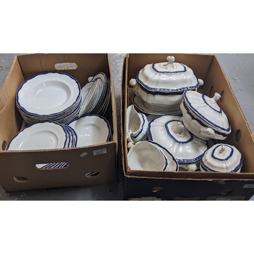 345 - Two boxes of Booths Staffordshire blue and white dinnerware. (2) (B.P. 21% + VAT)